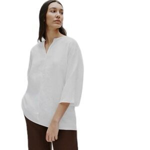 Eileen Fisher sz Petite PL White Organic Handkerchief Linen Split Neck Tunic